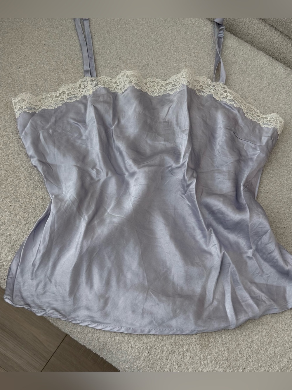 Mossimo Y2K 100% Silk Cami Top Periwinkle Blue white Lace Trim Coquette Large